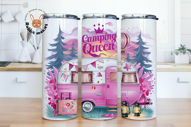 Camping Queen 20 oz Skinny Tumbler Sublimation, Seamless Camp Sublimation, Watercolor Camping Tumbler Sublimation Rabbitmakies 