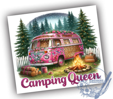 Camping Queen 20oz Skinny Tumbler, Pink Camper Tumbler Png, Straight & Tapered Tumbler Wrap, Instant Digital Download Sublimation ToriDesigns 