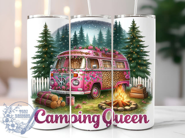 Camping Queen 20oz Skinny Tumbler, Pink Camper Tumbler Png, Straight & Tapered Tumbler Wrap, Instant Digital Download Sublimation ToriDesigns 