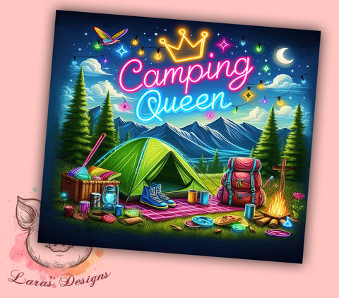 Camping Queen 20oz Tumbler Png, Straight & Tapered Tumbler Png, Camping Tumbler Png, Digital Download PNG Sublimation Lara' s Designs 