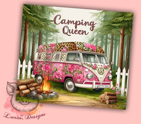 Camping Queen 20oz Tumbler Png, Straight & Tapered Tumbler Png, Pink Camper Tumbler Png, Digital Download PNG Sublimation Lara' s Designs 
