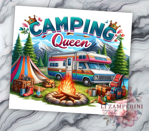 Camping Queen 20oz Tumbler Wrap PNG, Camping Tumbler Png, Straight & Tapered Tumbler Wrap, Instant Digital Download Sublimation Li Zamperini 