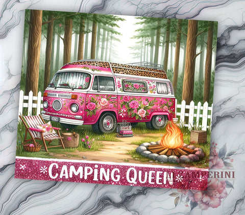 Camping Queen 20oz Tumbler Wrap PNG, Pink Camper Tumbler Png, Straight & Tapered Tumbler Wrap, Instant Digital Download Sublimation Li Zamperini 