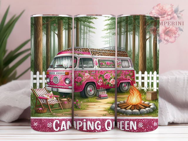 Camping Queen 20oz Tumbler Wrap PNG, Pink Camper Tumbler Png, Straight & Tapered Tumbler Wrap, Instant Digital Download Sublimation Li Zamperini 