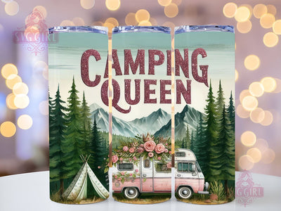 Camping Queen 20oz Tumbler Wrap Sublimation Design, Straight Tapered Tumbler Wrap, Pink Camper Tumbler Png, Instant Digital Download Sublimation SvggirlplusArt 