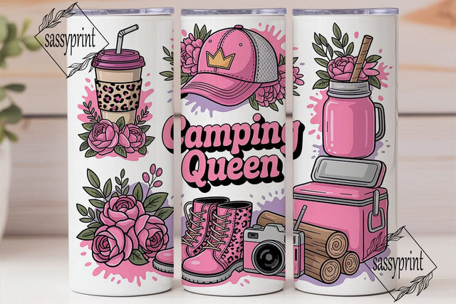 Camping Queen 20oz Tumbler Wrap Sublimation sassyprint 