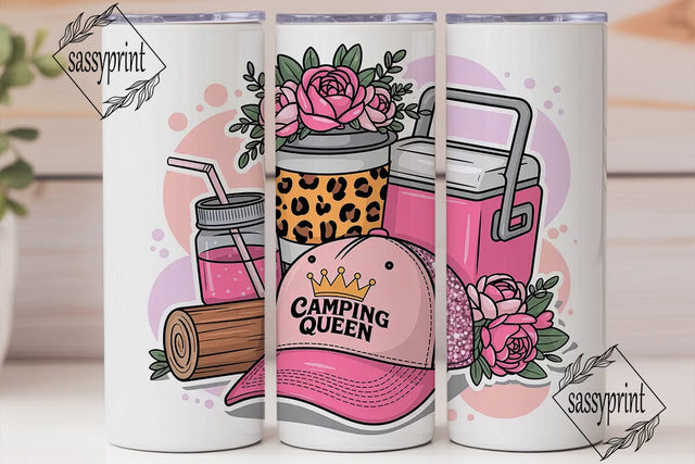 Camping Queen 20oz Tumbler Wrap Sublimation sassyprint 