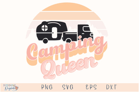 Camping Queen SVG File For Cricut, Retro Camper PNG Sublimation, Tshirts, Stickers, Cute RV Fifth Wheel SVG Designing Digitals 