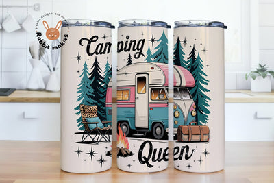 Camping Queen Tumbler, Northern Light Design, Camper Tumbler with Fire and Trees, Sublimation 20 Oz Skinny Tumbler Sublimation Rabbitmakies 