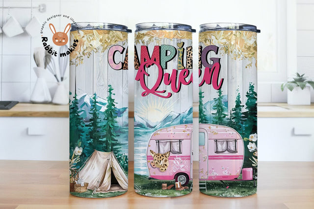Camping Queen Tumbler Wrap, Camping Queen 20oz Skinny Tumbler Design, Camping Sublimation Design, Pink Camper Tumbler Png Downloads Sublimation Rabbitmakies 