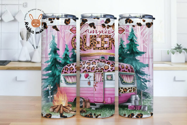 Camping Queen Tumbler Wrap, Camping Queen 20oz Skinny Tumbler Design, Camping Sublimation Design, Pink Camper Tumbler Png Downloads Sublimation Rabbitmakies 