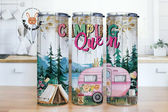 Camping Queen Tumbler Wrap, Camping Queen 20oz Skinny Tumbler Design, Camping Sublimation Design, Pink Camper Tumbler Png Downloads Sublimation Rabbitmakies 