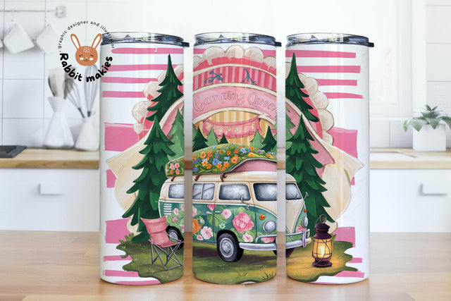 Camping Queen Tumbler Wrap, Camping Sublimation Design, Pink Camper Tumbler Png Downloads Sublimation Rabbitmakies 