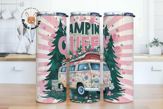 Camping Queen Tumbler Wrap, Camping Sublimation Design, Pink Camper Tumbler Png Downloads Sublimation Rabbitmakies 