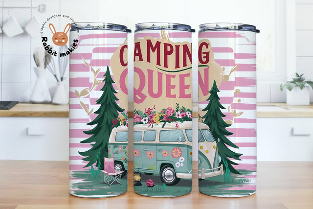 Camping Queen Tumbler Wrap, Camping Sublimation Design, Pink Camper Tumbler Png Downloads Sublimation Rabbitmakies 