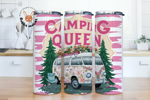Camping Queen Tumbler Wrap, Camping Sublimation Design, Pink Camper Tumbler Png Downloads Sublimation Rabbitmakies 