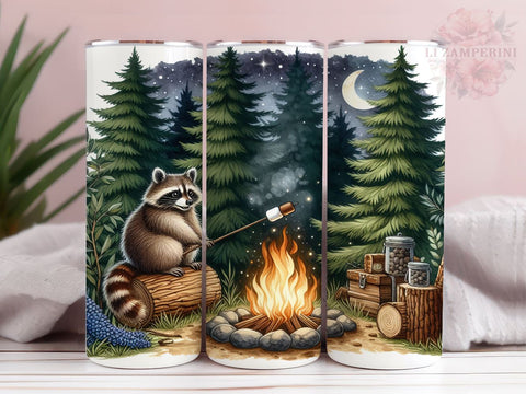 Camping Raccoon 20oz Tumbler Wrap PNG, Camping Tumbler Png, Straight & Tapered Tumbler Wrap, Instant Digital Download Sublimation Li Zamperini 