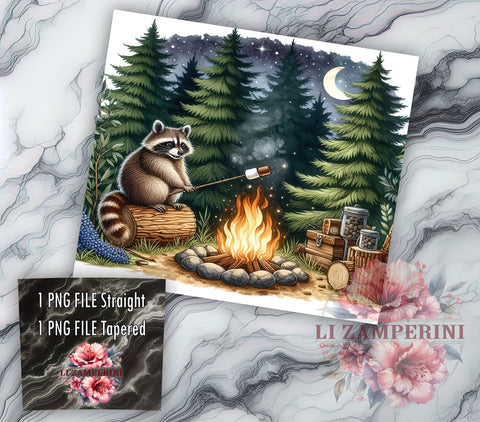 Camping Raccoon 20oz Tumbler Wrap PNG, Camping Tumbler Png, Straight & Tapered Tumbler Wrap, Instant Digital Download Sublimation Li Zamperini 