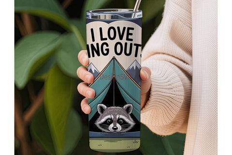 Camping Raccoon Tumbler Wrap Sublimation DesignSVG 