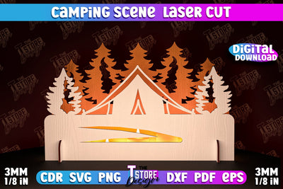 Camping Scene Laser Cut | 3D Candle Holder | Camping Vibes | CNC File SVG The T Store Design 