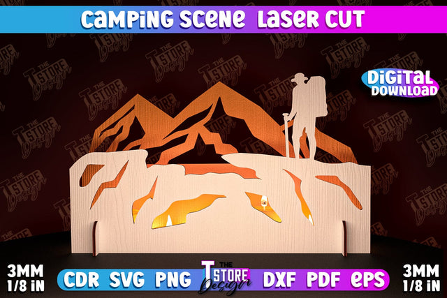 Camping Scene Laser Cut | 3D Candle Holder | Camping Vibes | CNC File SVG The T Store Design 