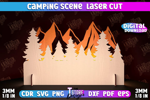 Camping Scene Laser Cut Bundle | 3D Candle Holder | Camping Vibes | CNC File SVG The T Store Design 