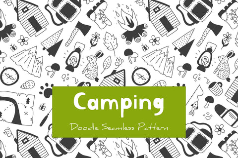 Camping Seamless Pattern Paper Background Digital Pattern Rin Green 