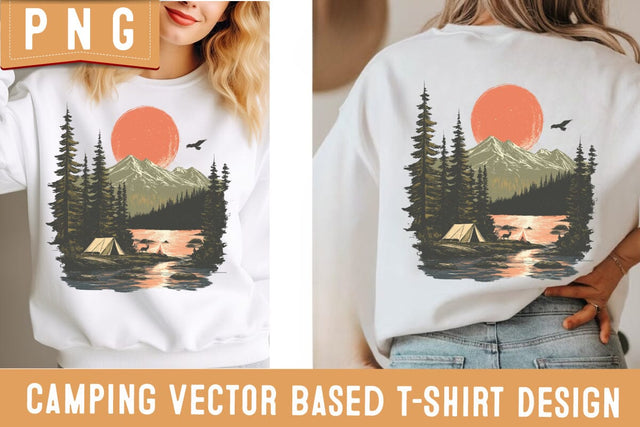 Camping Shirt Design PNG | Retro Campfire Sublimation | Tent Adventure Clipart | Outdoor Nature Hiking PNG for Cricut & Sublimation Sublimation BlackCatsMedia 