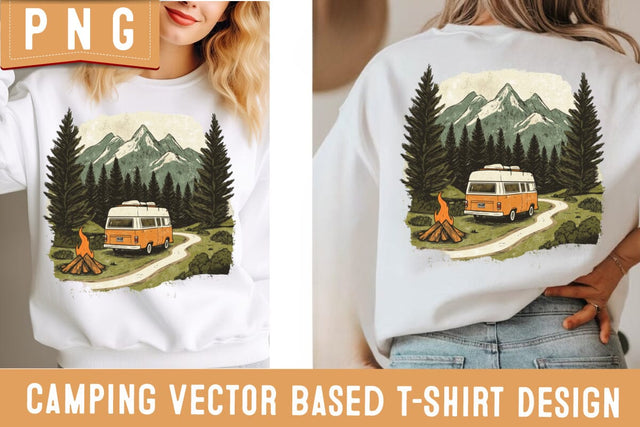 Camping Shirt Design PNG | Retro Campfire Sublimation | Tent Adventure Clipart | Outdoor Nature Hiking PNG for Cricut & Sublimation Sublimation BlackCatsMedia 