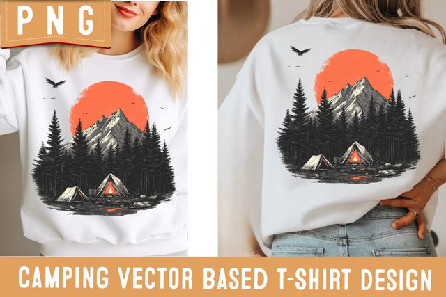 Camping Shirt Design PNG | Retro Campfire Sublimation | Tent Adventure Clipart | Outdoor Nature Hiking PNG for Cricut & Sublimation Sublimation BlackCatsMedia 