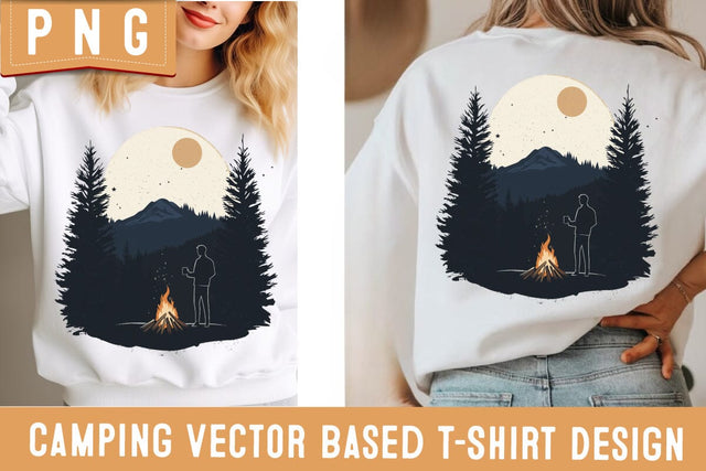 Camping Shirt Design PNG | Retro Campfire Sublimation | Tent Adventure Clipart | Outdoor Nature Hiking PNG for Cricut & Sublimation Sublimation BlackCatsMedia 