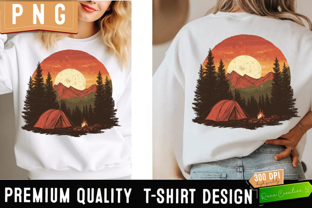 Camping Shirt Design PNG | Retro Campfire Sublimation | Tent Adventure Clipart | Outdoor Nature Hiking PNG for Cricut & Sublimation Sublimation BlackCatsMedia 