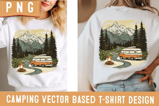 Camping Shirt Design PNG | Retro Campfire Sublimation | Tent Adventure Clipart | Outdoor Nature Hiking PNG for Cricut & Sublimation Sublimation BlackCatsMedia 