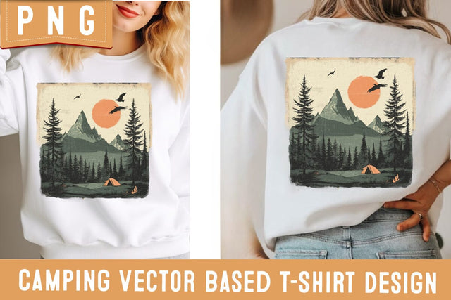 Camping Shirt Design PNG | Retro Campfire Sublimation | Tent Adventure Clipart | Outdoor Nature Hiking PNG for Cricut & Sublimation Sublimation BlackCatsMedia 