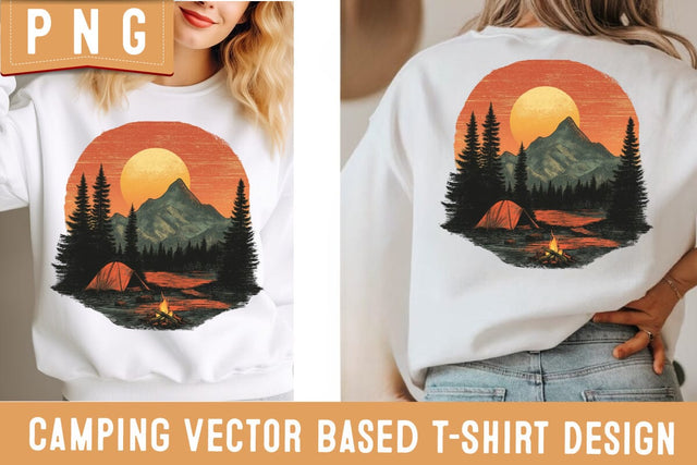 Camping Shirt Design PNG | Retro Campfire Sublimation | Tent Adventure Clipart | Outdoor Nature Hiking PNG for Cricut & Sublimation Sublimation BlackCatsMedia 