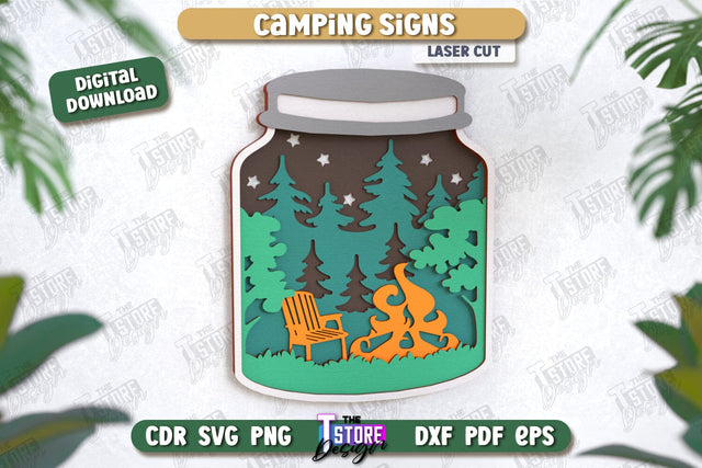 Camping Sign | 3D Camping Scene | Adventure Vibe | Hiking | CNC File SVG The T Store Design 