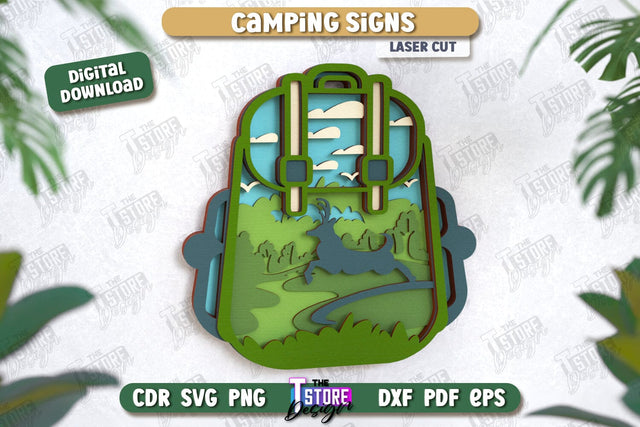 Camping Sign | 3D Camping Scene | Adventure Vibe | Hiking | CNC File SVG The T Store Design 