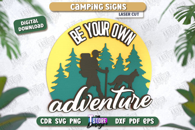 Camping Sign | 3D Camping Scene | Adventure Vibe | Hiking | CNC File SVG The T Store Design 