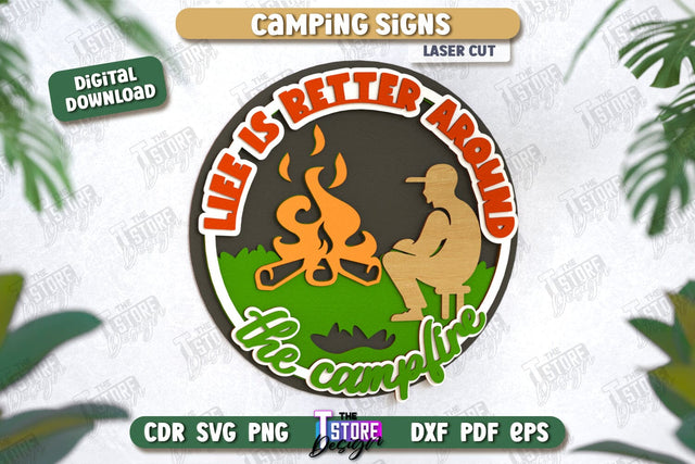 Camping Sign | 3D Camping Scene | Adventure Vibe | Hiking | CNC File SVG The T Store Design 
