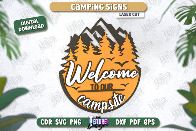Camping Sign | 3D Camping Scene | Adventure Vibe | Hiking | CNC File SVG The T Store Design 