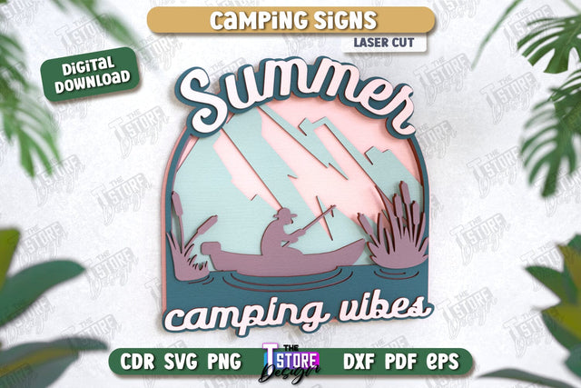 Camping Sign | 3D Camping Scene | Adventure Vibe | Hiking | CNC File SVG The T Store Design 