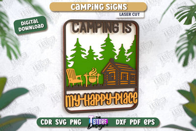 Camping Sign | 3D Camping Scene | Adventure Vibe | Hiking | CNC File SVG The T Store Design 