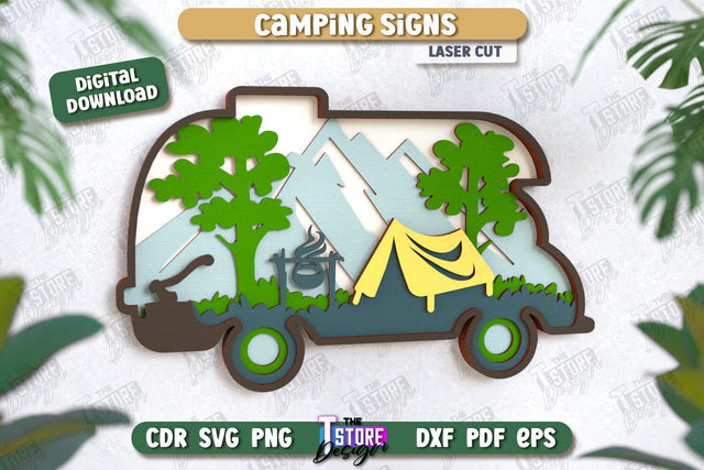 Camping Sign | 3D Camping Scene | Adventure Vibe | Hiking | CNC File SVG The T Store Design 