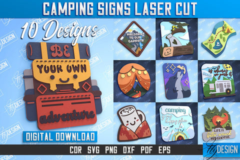 Camping Sign Bundle | 3D Sign Design | Camping Vibes | Adventure | CNC File SVG Fly Design 