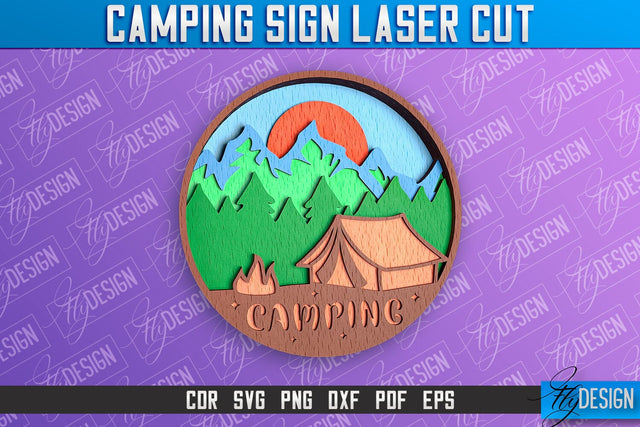 Camping Sign Laser Cut | 3D Sign Laser Cut Design | CNC Files SVG Fly Design 