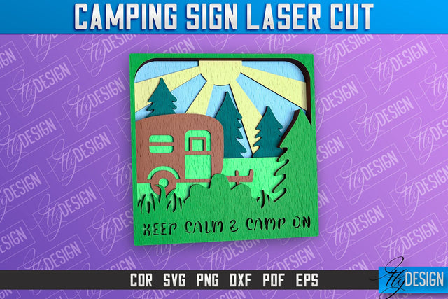 Camping Sign Laser Cut | 3D Sign Laser Cut Design | CNC Files SVG Fly Design 