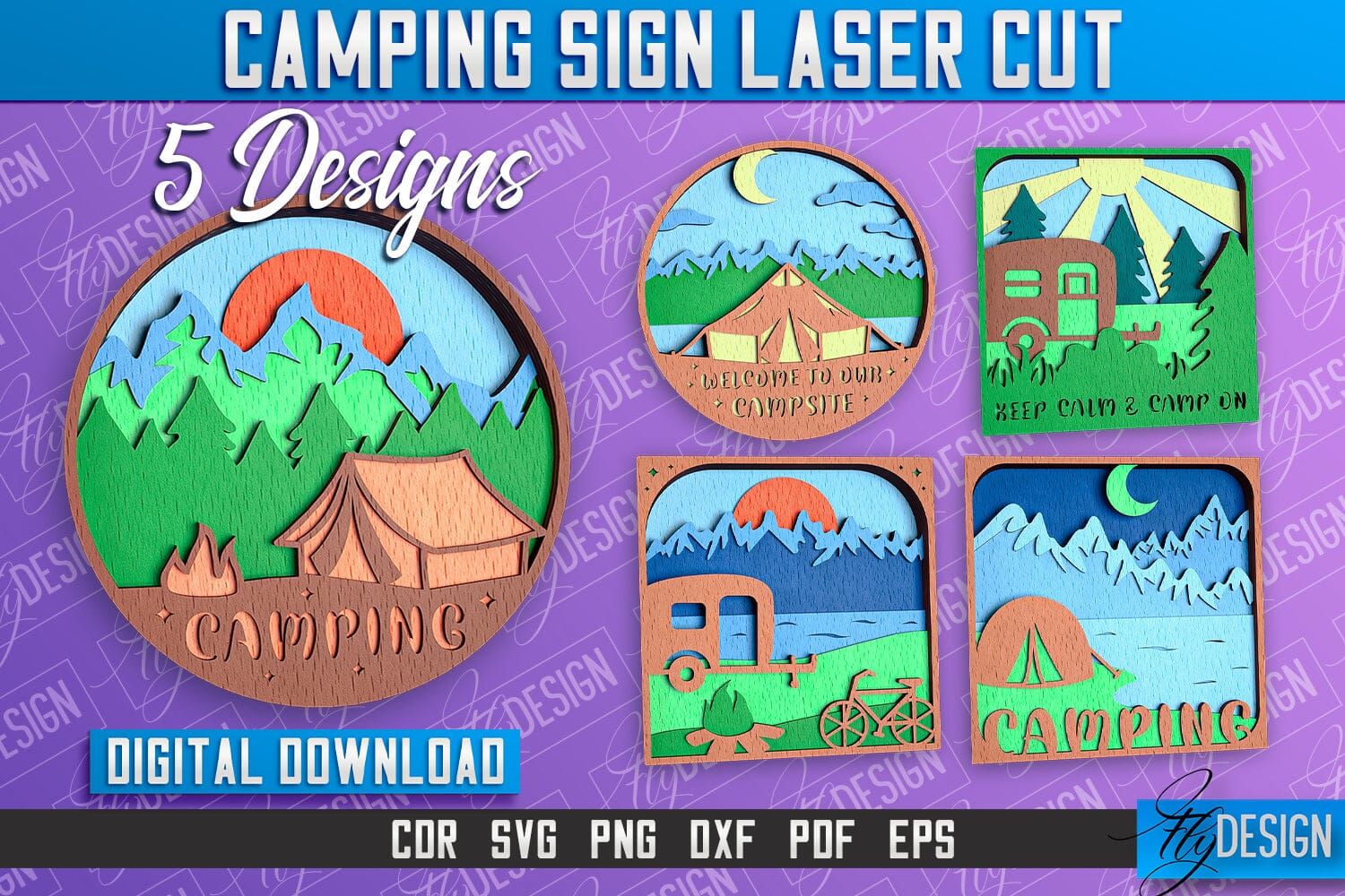 Camping Sign Laser Cut | 3D Sign Laser Cut Design | CNC Files - So Fontsy