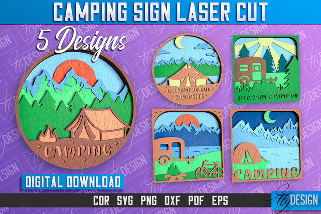 Camping Sign Laser Cut | 3D Sign Laser Cut Design | CNC Files SVG Fly Design 
