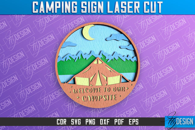 Camping Sign Laser Cut | 3D Sign Laser Cut Design | CNC Files SVG Fly Design 