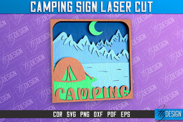 Camping Sign Laser Cut | 3D Sign Laser Cut Design | CNC Files SVG Fly Design 